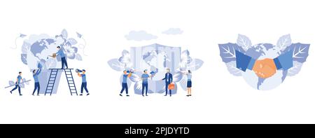 the concept of the Earth day, save the planet, save energy, planet earth protected, people save the planet, the conclusion of the contract, set flat v Stock Vector