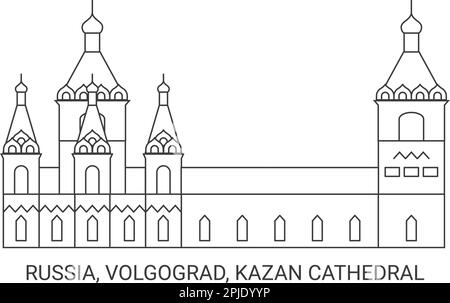 Russia, Volgograd, Kazan Cathedral, travel landmark vector illustration ...