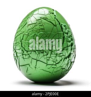 green easter egg with cracked shell, isolated on white background Stock Photo