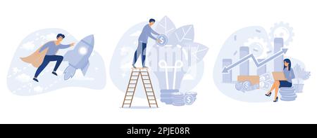 Business incubator, Startup accelerator, venture investment fund, startup mentoring, business opportunity, angel investor, set flat vector modern illu Stock Vector