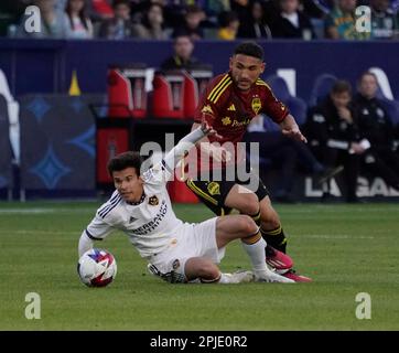 LA Galaxy Midfielder Riqui Puig (6) Leap Over Seattle Sounders ...