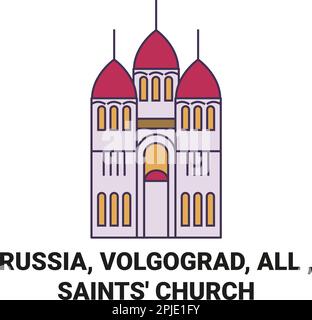 Russia, Volgograd, All , Saints' Church travel landmark vector illustration Stock Vector