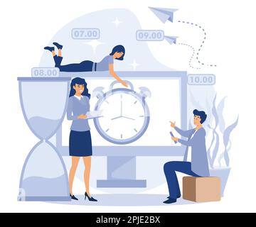 Alarm clock rings. Wake up. Good morning concept. people wake up in morning and follow routine of day. Beginning of new day. flat vector modern illust Stock Vector