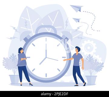 Alarm clock rings. Wake up. Good morning concept. people wake up in morning and follow routine of day. Beginning of new day. flat vector modern illust Stock Vector