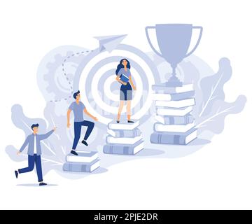 Self-learning, online education, e-book, distance e-learning. Self development concept. Skill improvement. Goal achieving, flat vector modern illustra Stock Vector