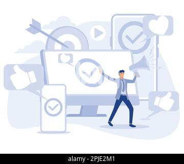 Online digital campaign concept, Advertising, cost per acquisition, multi device targeting, target audience, media planning, PPC strategy, flat vector Stock Vector
