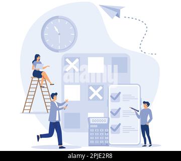 Effective time management and organization process of business team, people organize work tasks with schedule, flat vector modern illustration Stock Vector