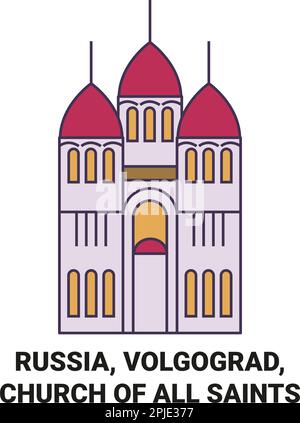 Russia, Volgograd, Church Of All Saints travel landmark vector illustration Stock Vector