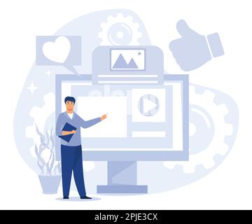 Content aggregator concept, Aggregator software, best media content in one place, selected texts for resale, aggregation tools, flat vector modern ill Stock Vector
