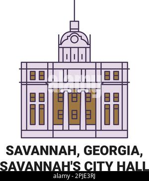 United States, Savannah, Georgia, Savannah's City Hall travel landmark vector illustration Stock Vector