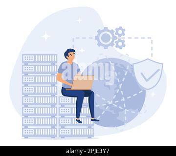 Internet security settings concept, Proxy server, VPN access, secure web traffic, IP address, network access, connectivity, encrypted data transfer, f Stock Vector