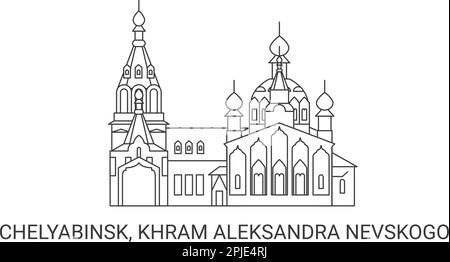 Russia, Chelyabinsk, Khram Aleksandra Nevskogo, travel landmark vector illustration Stock Vector