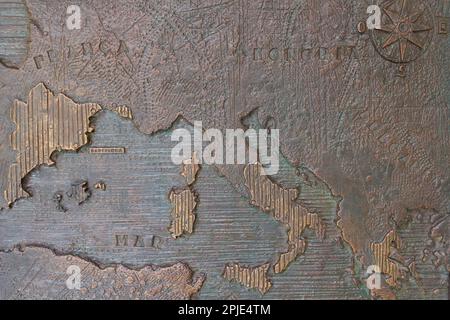 Geographical Map of Europe in Bas-relief inside Palau del lloctinent Courtyard, Headquarters of the State Archives and Crown of Aragon in the Gothic N Stock Photo