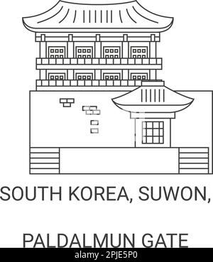 Republic Of Korea, Suwon, Paldalmun Gate travel landmark vector illustration Stock Vector