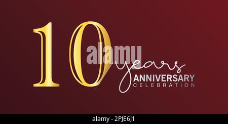 10th anniversary celebration logotype number gold color with red color background. vector anniversary for celebration, invitation card, and greeting c Stock Vector