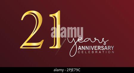 21st anniversary celebration logotype number gold color with red color background. vector anniversary for celebration, invitation card, and greeting c Stock Vector