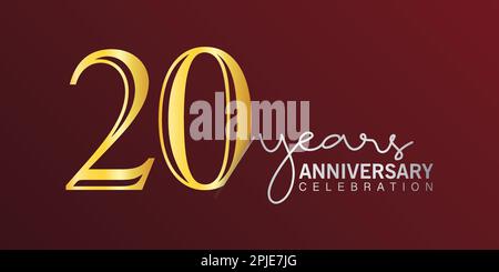 20th anniversary celebration logotype number gold color with red color background. vector anniversary for celebration, invitation card, and greeting c Stock Vector