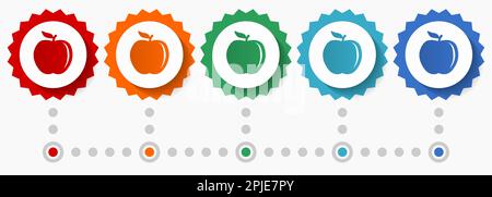 Apple vector icon set, colorful infographic template, set of flat design badge icons in 5 color options Stock Vector