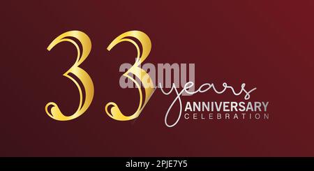 33rd anniversary celebration logotype number gold color with red color background. vector anniversary for celebration, invitation card, and greeting c Stock Vector