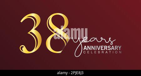38th anniversary celebration logotype number gold color with red color background. vector anniversary for celebration, invitation card, and greeting c Stock Vector