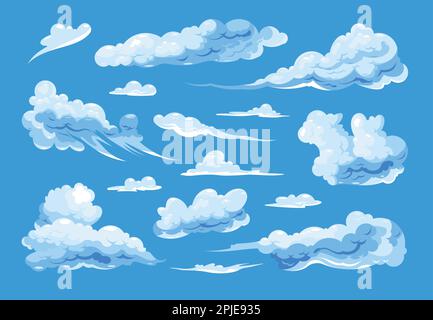 Realistic Traditional clouds in White color. Decorative element for design sky or pattern. Cloudy set. Thunderstorm rainy clouds. Vector illustration Stock Vector
