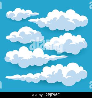 Big set of vector cartoon clouds. 6 different cloud. Stock Vector