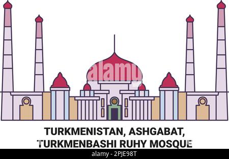 Turkmenistan, Ashgabat, Turkmenbashi Ruhy Mosque travel landmark vector illustration Stock Vector