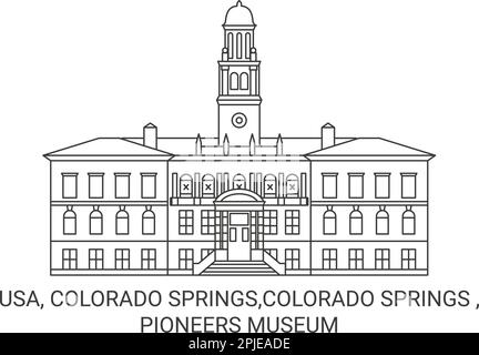 Usa, Colorado Springs,Colorado Springs , Pioneers Museum travel landmark vector illustration Stock Vector