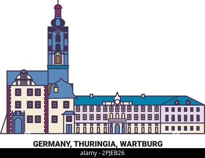 Germany, Thuringia, Wartburg travel landmark vector illustration Stock Vector