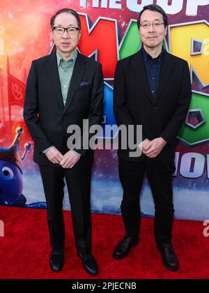 Takumi Kawagoe, Shigeru Miyamoto, Koji Kondo 04/01/2023 The Special  Screening of The Super Mario Bros. Movie held at the Regal LA Live in Los  Angeles, CA Photo by Izumi Hasegawa/HollywoodNewsWire.net Credit:  Newscom/Alamy