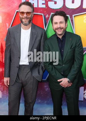 Los Angeles, United States. 01st Apr, 2023. LOS ANGELES, CALIFORNIA, USA - APRIL 01: Seth Rogen and Charlie Day arrive at the Los Angeles Special Screening Of Universal Pictures, Nintendo And Illumination Entertainment's 'The Super Mario Bros. Movie' held at the Regal Cinemas LA Live & 4DX Movie on April 1, 2023 in Los Angeles, California, United States. (Photo by Xavier Collin/Image Press Agency) Credit: Image Press Agency/Alamy Live News Stock Photo