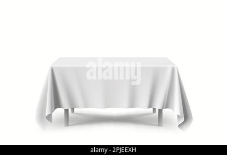 Table with tablecloth art banner, white background. Vector illustration Stock Vector