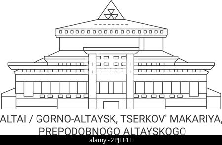 Russia, Altai, Gornoaltaysk, Tserkov' Makariya, Prepodobnogo Altayskogo travel landmark vector illustration Stock Vector