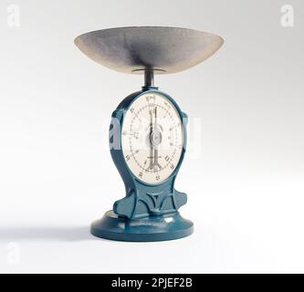 A vintage cast iron weight scale on a white isolated background - 3D render Stock Photo