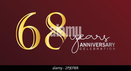 68th Years Anniversary Logo Gold and red Color isolated on elegant background, vector design for greeting card and invitation card Stock Vector