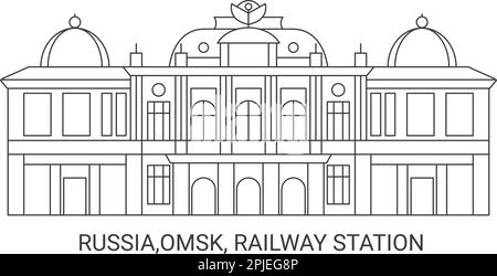 Russia, Omsk, Railway Station, travel landmark vector illustration Stock Vector