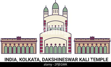 India, Kolkata, Dakshineswar Kali Temple, travel landmark vector illustration Stock Vector