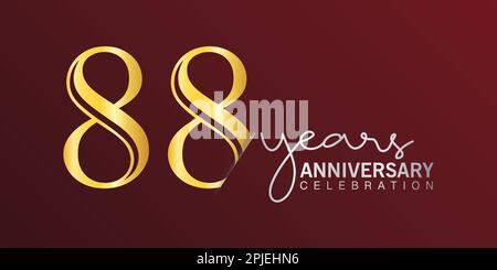 88th Years Anniversary Logo Gold and red Color isolated on elegant background, vector design for greeting card and invitation card Stock Vector