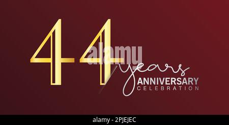 44th Years Anniversary Logo Gold and red Color isolated on elegant background, vector design for greeting card and invitation card Stock Vector