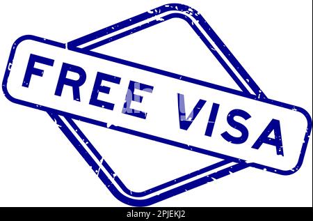 Grunge blue visa approved word round rubber seal stamp on white ...
