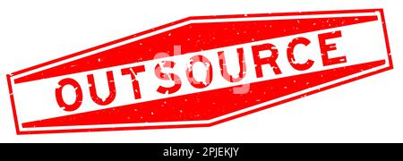 Grunge red outsource word hexagon rubber seal stamp on white background Stock Vector