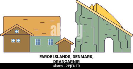 Denmark, Faroe Islands, Drangarnir travel landmark vector illustration Stock Vector