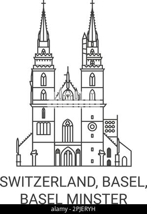 Switzerland, Basel, Basel Minster travel landmark vector illustration ...