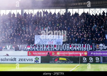 Rotterdam - Supporters of Feyenoord during the match between Sparta Rotterdam v Feyenoord at Het Kasteel on 2 April 2023 in Rotterdam, Netherlands. (Box to Box Pictures/Tom Bode) Stock Photo