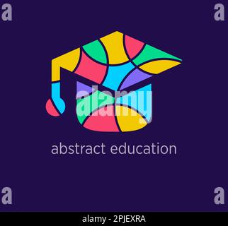 Modern abstract education hat logo icon. Unique design color transitions. Colorful school cap logo template. vector. Stock Vector