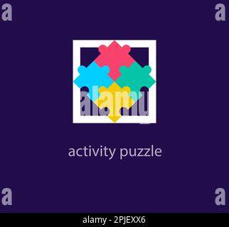 Colorful puzzle game team logo. Unique design color transitions. Creative activity playgroup logo template. vector. Stock Vector