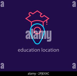 Unique educational puzzle hat location logo. Modern design color. Education point logo template. vector. Stock Vector