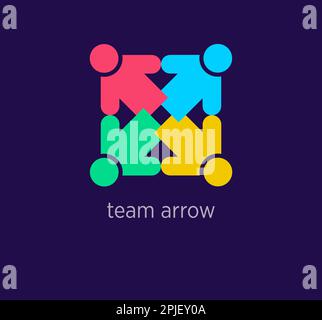 Creative human to team arrow logo design. Modern design color. Common area human logo template. vector. Stock Vector