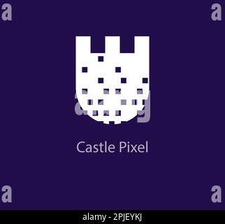 Unique pixelated castle logo design. Pixelated castle wall logo template. vector. Stock Vector