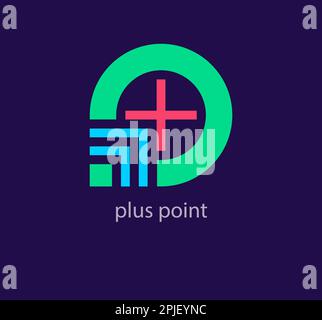 Plus point logo. Round medical icon. Religious sign. Doctor's office emblem. Ambulance label. First aid symbol. Plus button. Stock Vector